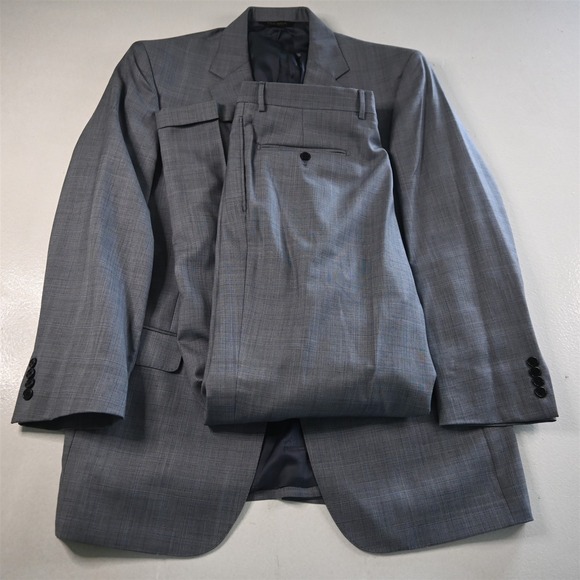 Jos A Bank 43L 36x34 Light Blue Glenn Check 100% Wool Gordon Mens Suit